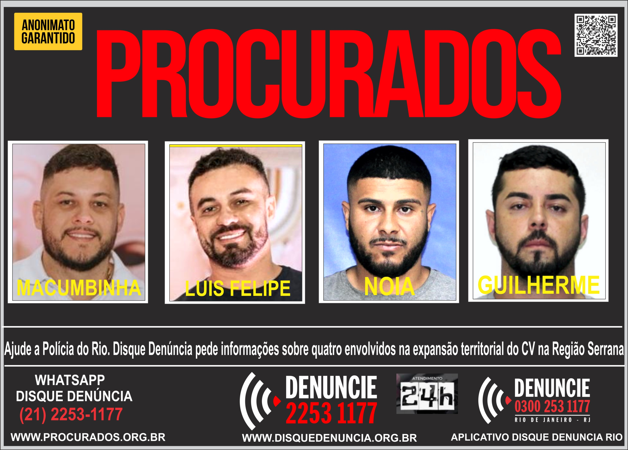 Disque Denúncia pede informações sobre quatro acusados de tentativa de expansão territorial de facção criminosa na Região Serrana